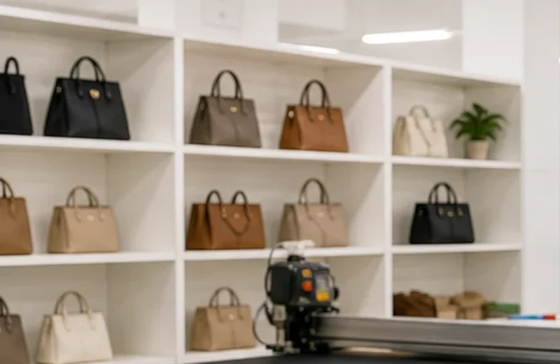 Sample room with women handbag prototypes and reference styles
