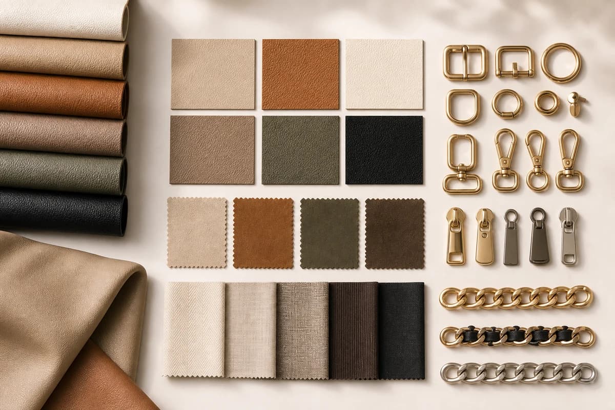 Backpacks material swatches hardware and color options