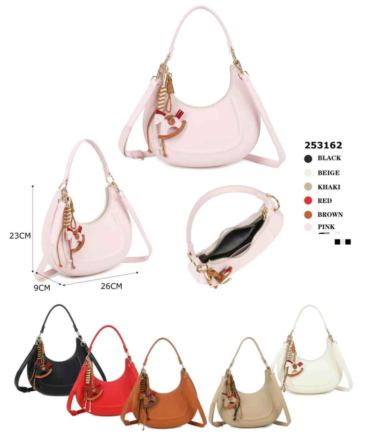 Soft curved shoulder bag, 253162, actual stock product