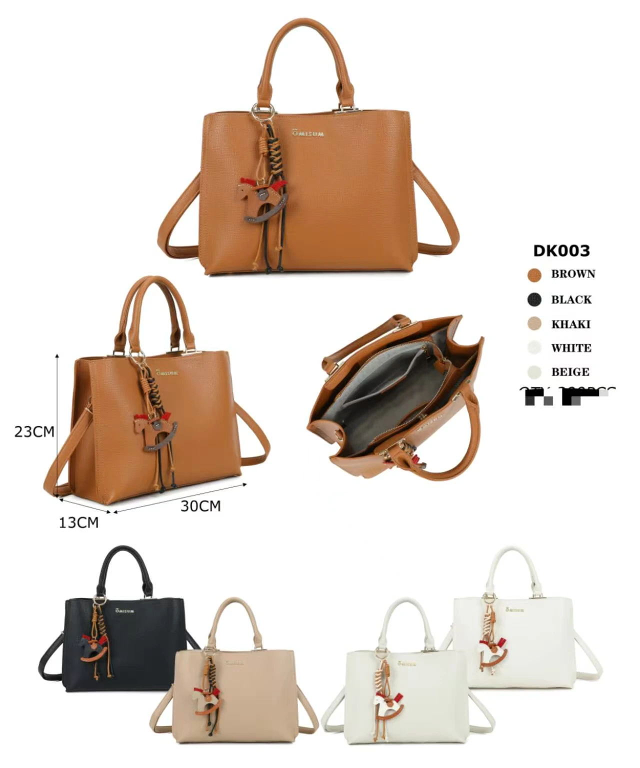 Charm-detail top-handle bag, DK003, actual stock product
